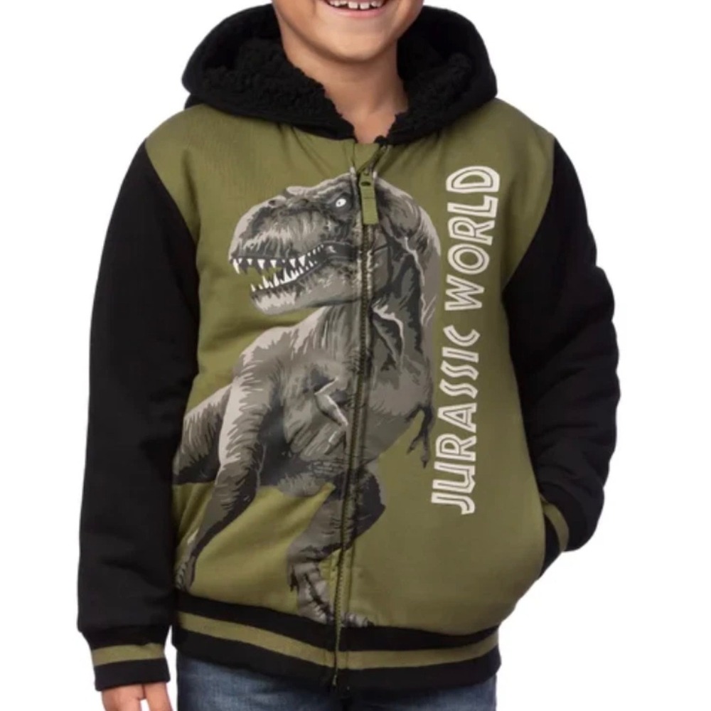 NWT‎ Jurassic World Boys 3T Plush Hoodie Sherpa Lined T-Rex Zip Sweatshirt Movie